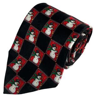 Hallmark Snowman Holiday Novelty Harlequin Checkerboard Silk Necktie 60x4